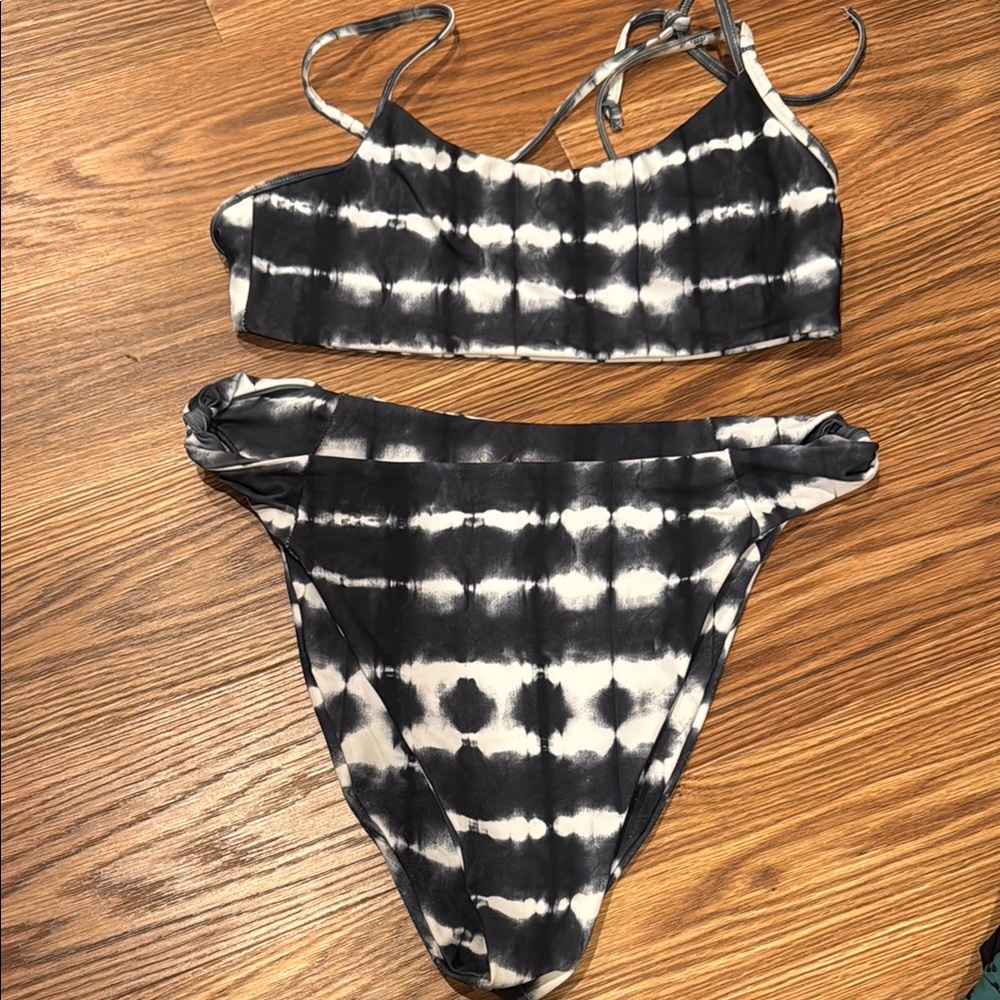 Black and White Tie-Dye Bikini Set